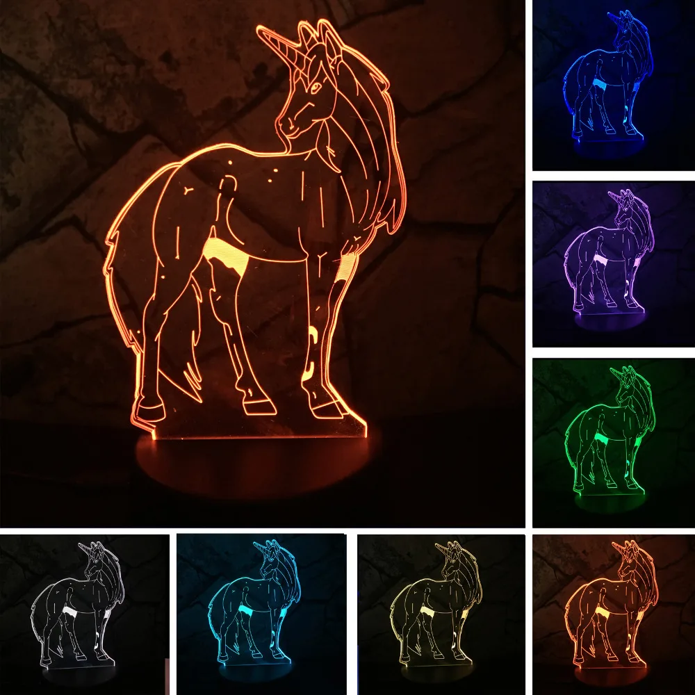 Epack Прямая поставка 3D светодиодный светильник, ночник RGB лампа Рождественский декоративный подарок мультфильм игрушка Luminaria LAVA Вечерние - Испускаемый цвет: unicorn 3