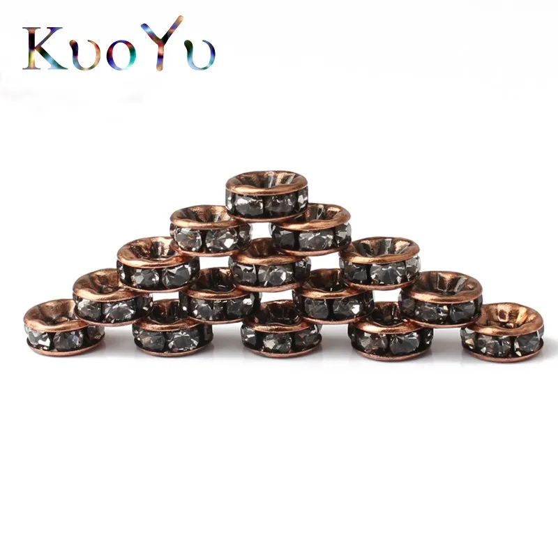 Red copper 8 мм, 100 шт, розовое золото, серебро, металлические стразы Rondelle, хрустальные бусины, свободные разделители, бусины для рукоделия, изготовления ювелирных изделий, подвески, аксессуары - Цвет: Red copper