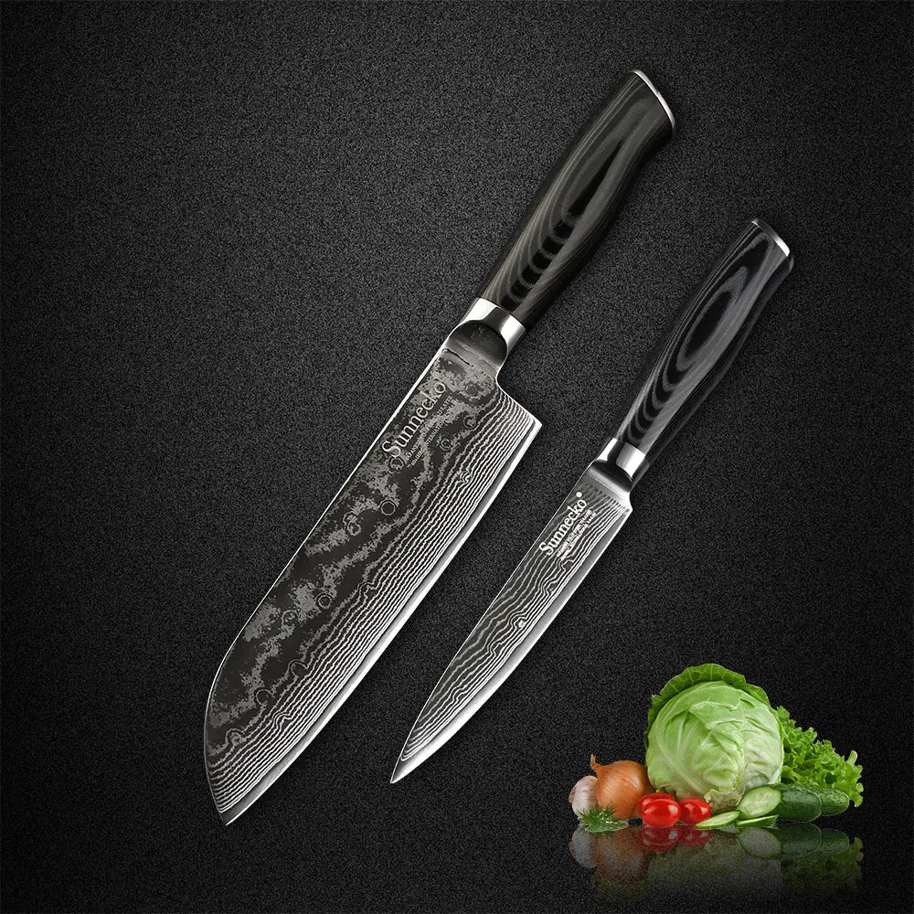 

Sunnecko 2 шт. набор ножей из дамасской стали японская сталь VG10 7 "сантоку 5" универсальные кухонные ножи для нарезки мяса ручка Микарта