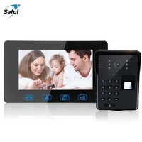 saful 7 lcd wired fingerprint password video door phone intercom ir camera doorbell unlock door phone with ir night vision