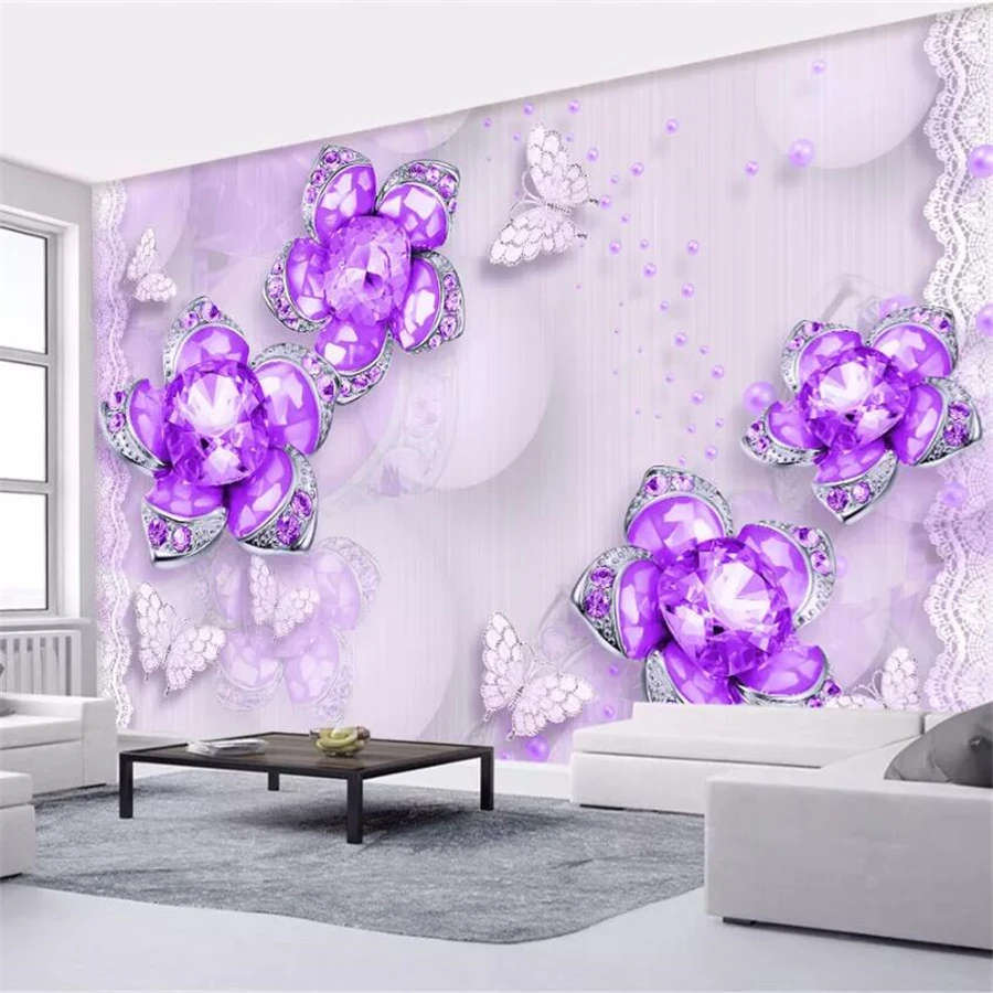 Обои на заказ 3d фотообои Великолепные фиолетовые украшения цветы Стерео ТВ фон