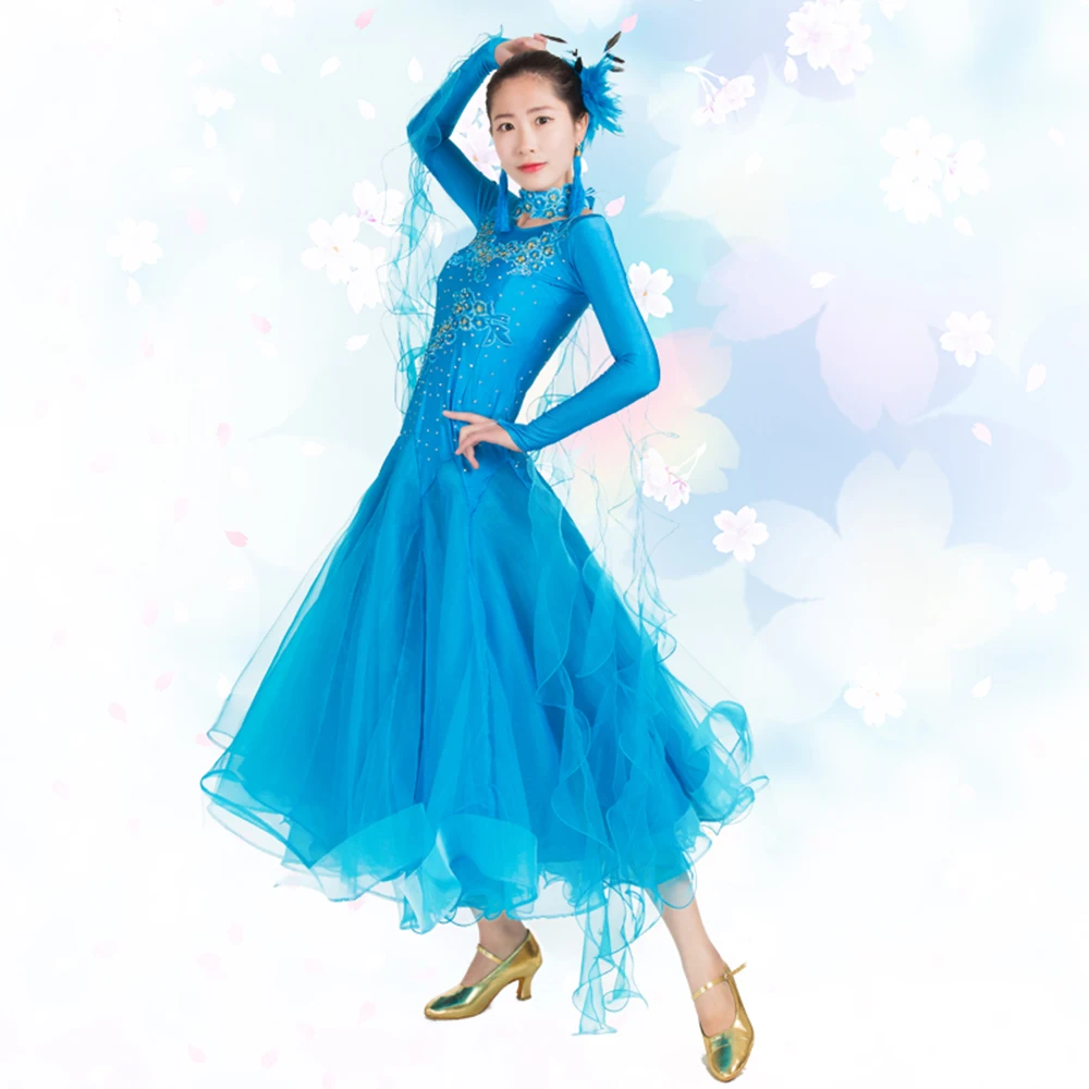 

2018 For Lady Ballroom Dance Dress 10Colors High Density Yarn Performance Competition Modern Jazz Waltz Tango Dance Dress