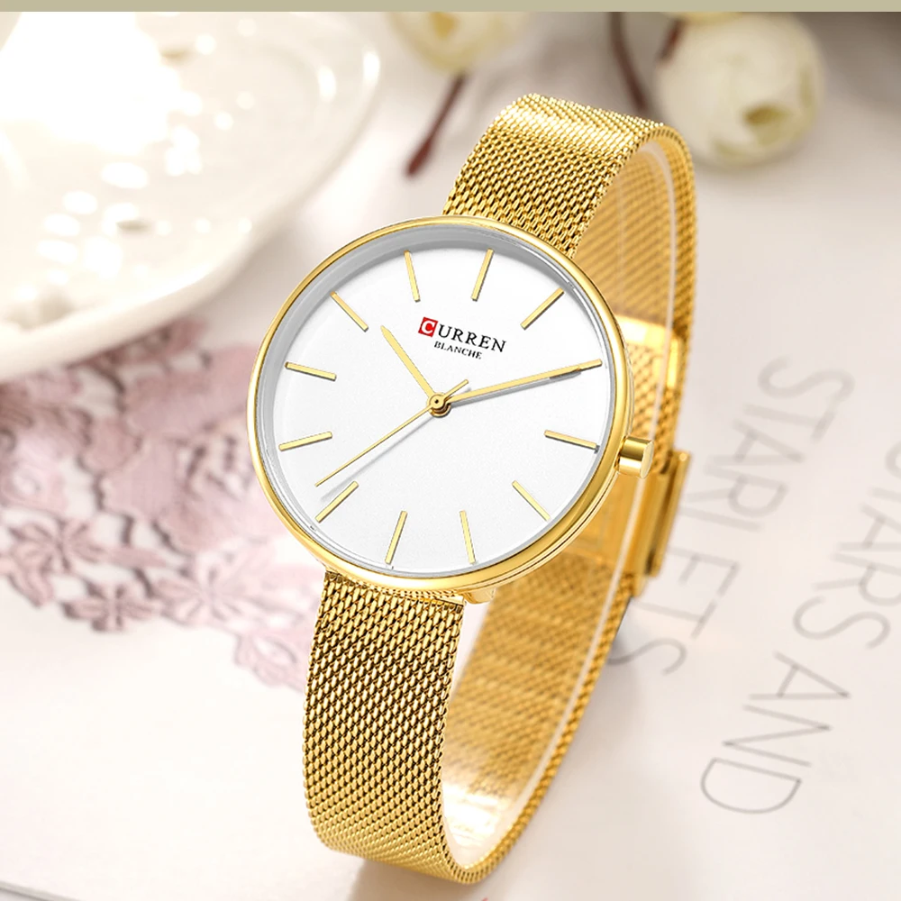 CURREN Элегантные Простые Женские часы кварцевые аналоговые из нержавеющей стали