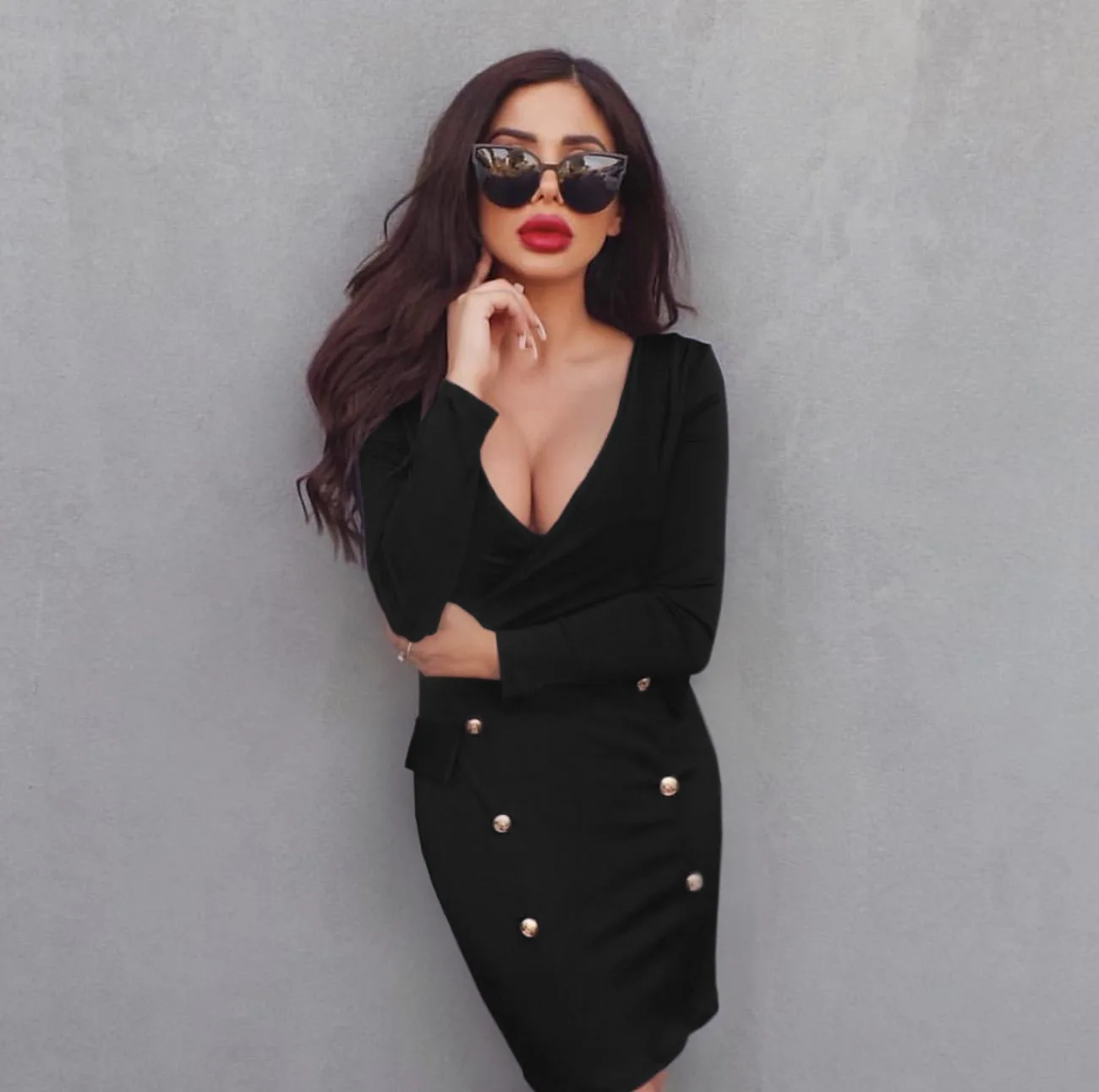 2018 тонкий высокая талия Sexy V образным вырезом платье осенне зимняя Дамская обувь