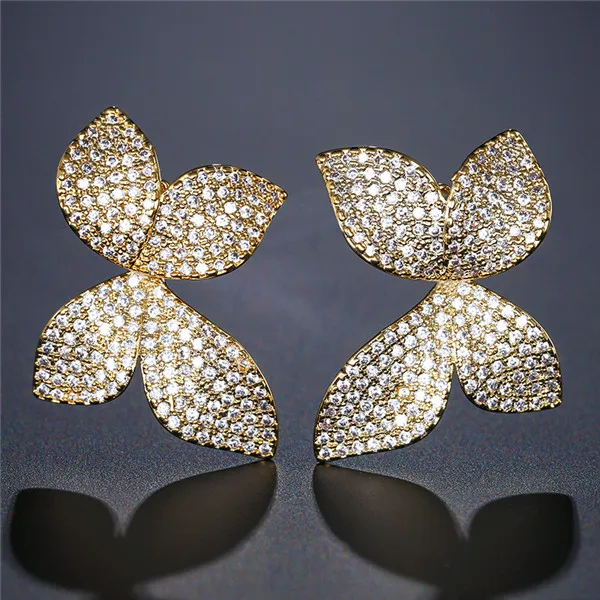 Gold Color 7 UILZ, уникальный дизайн, серьги-гвоздики, геометрический лепесток цветка розы, серьги в форме, для женщин, CZ, проложить, установка, элегантные аксессуары UE2078 - Окраска металла: Gold Color 7
