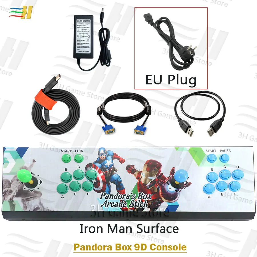 PB9d Iron Man EU Pandora box 9d 2500 В 1 аркадная игровая консоль HDMI VGA выход full HD Поддержка 3d tekken игры usb можно подключить геймпад 3P 4P игры - Цвет: PB9d Iron Man EU