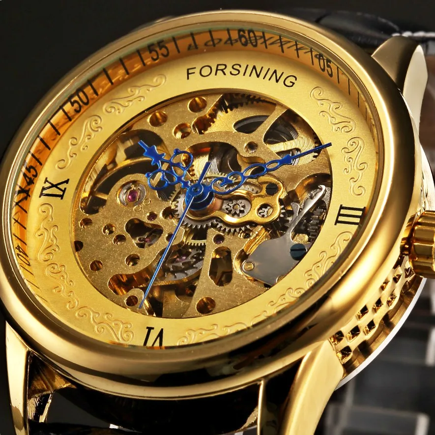 

FORSINING Men Watches Brand Luxury Skeleton Leather Automatic Mechanical Watch Mens Business Wristwatches Gold relojes hombre