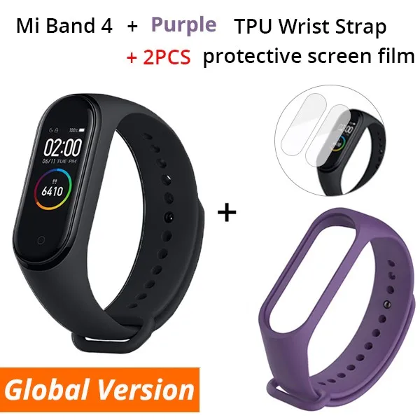 add purple strap Глобальная версия Xiao mi band 4 mi Band 4 смарт-браслет 3 цвета AMOLEDScreen Smartband фитнес-браслет Bluetooth спортивный смарт-браслет - Цвет: add purple strap