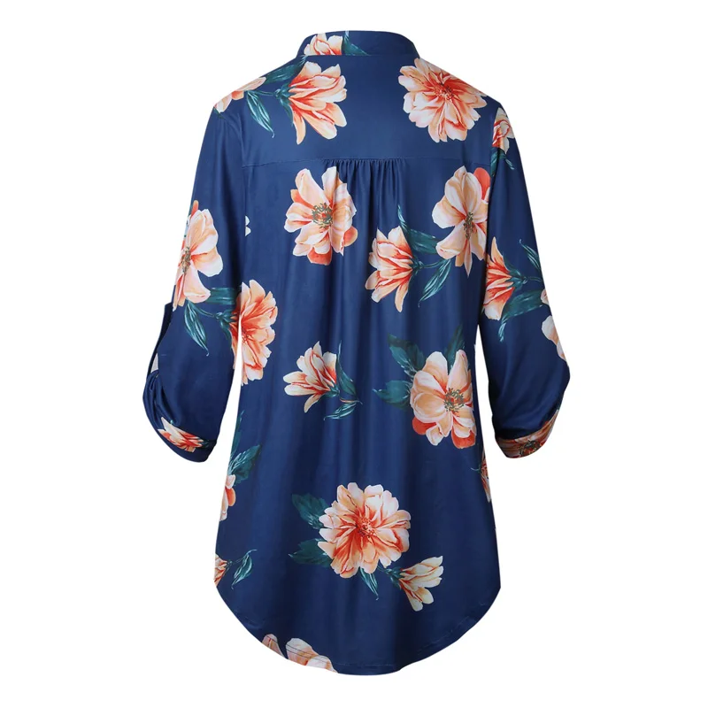 Цветочный принт Для женщин блузка сексуальный три четверти рукав Повседневное с