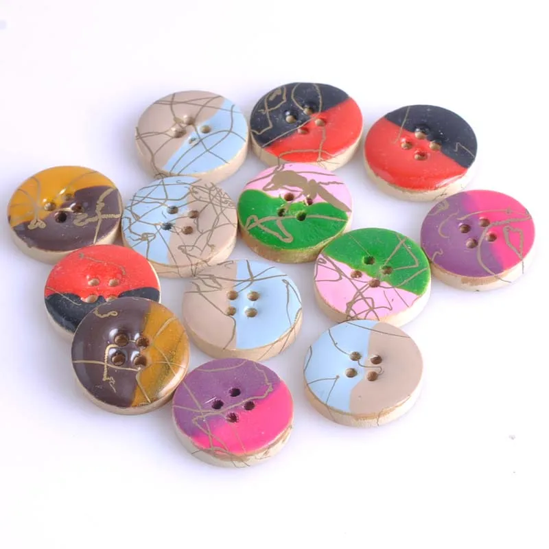 Круглые деревянные пуговицы с принтом 20 шт./лот швейные декоративные аксессуары