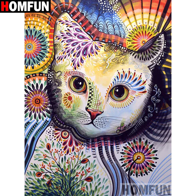Алмазная живопись HOMFUN Кот картина с квадратными/круглыми стразами 5D сделай сам