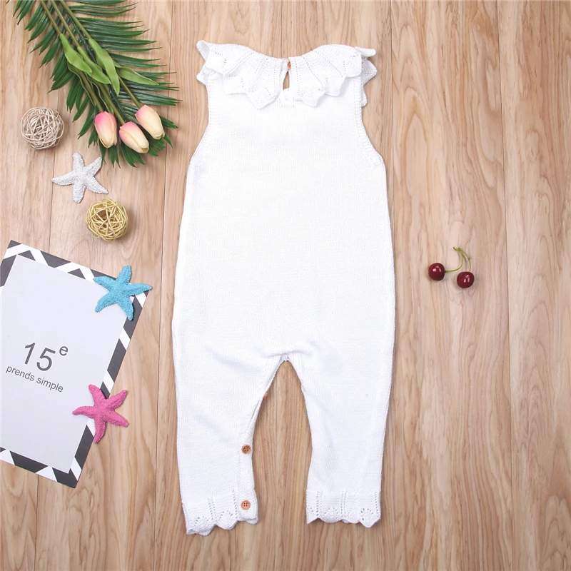 

Toddler Baby Girl Knitted Rompers SunsuitRuffles Sleeveless Clothes Long Trousers Kids Newborn Infant Jumpsuit Rompers Clothing