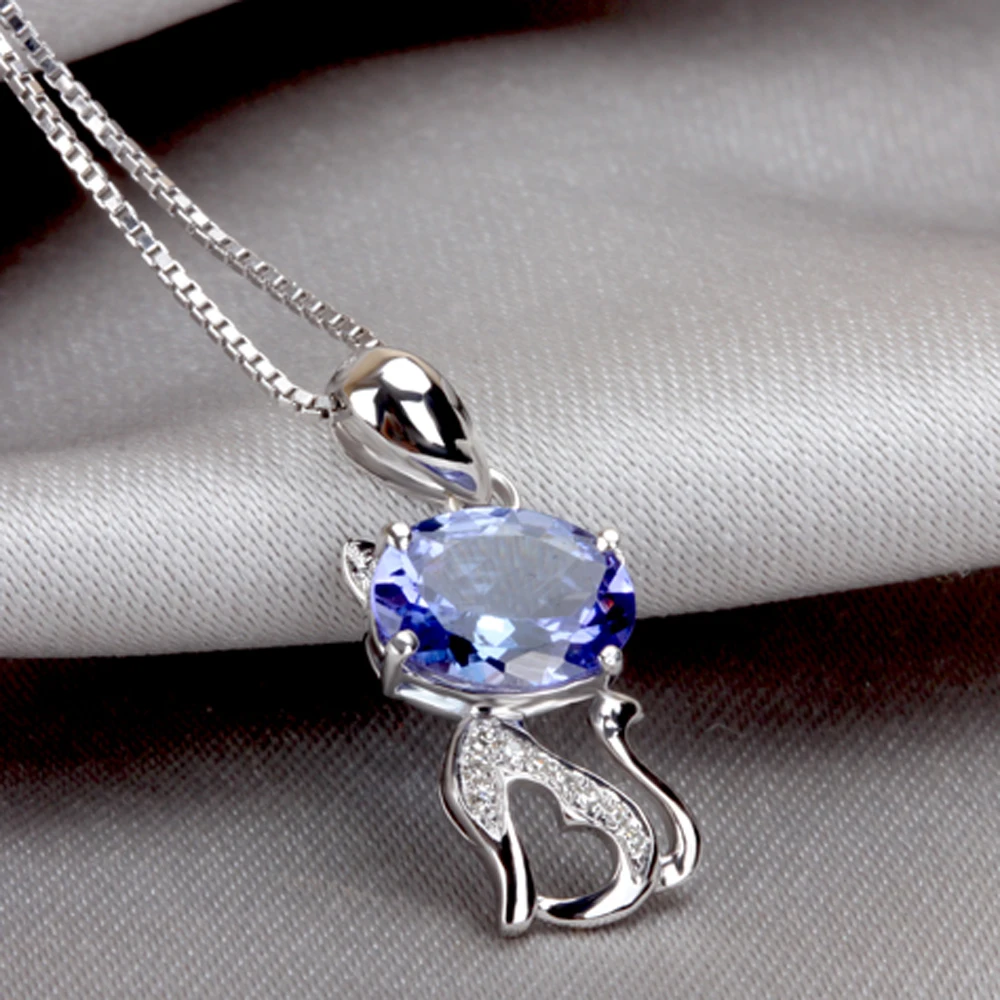 Подвеска из серебра 9 к с голубым танзанитом и котом|gift for girlfriend|fine jewelrygift gifts |