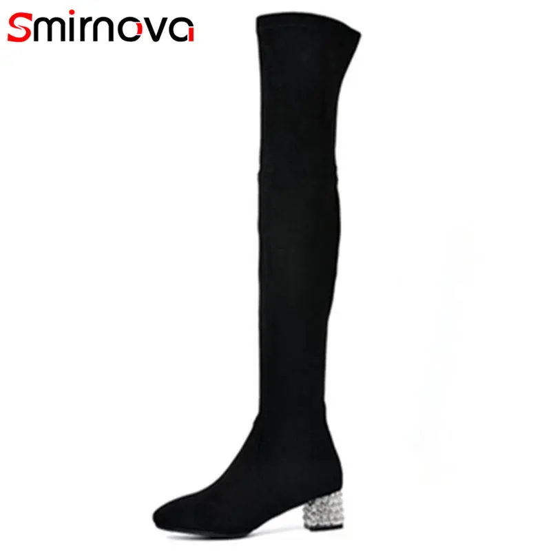 Smirnova/Размер 33 43 2018 хит продаж модные ботфорты на толстом среднем каблуке женские