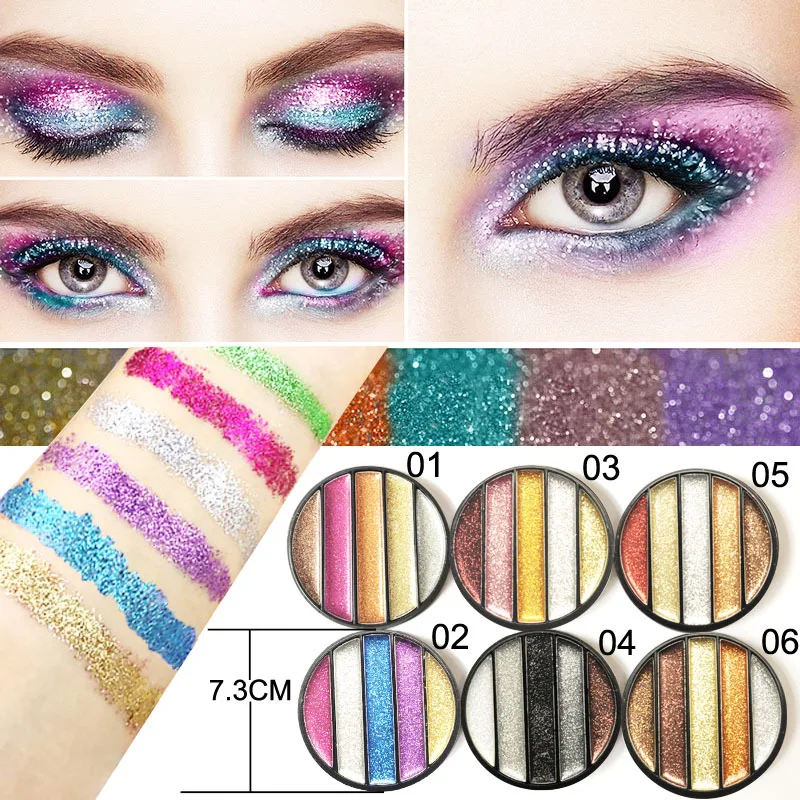 

Cmaadu diamond gold glitter eyeshadow palette 5 colors round makeup kit waterproof long lasting flash shimmer eyeshadow HF119