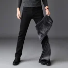 Модные зимние джинсы для мужчин, черные облегающие эластичные плотные бархатные брюки, эластичные теплые джинсы для мужчин, повседневные деловые мужские джинсы с флисовой подкладкой