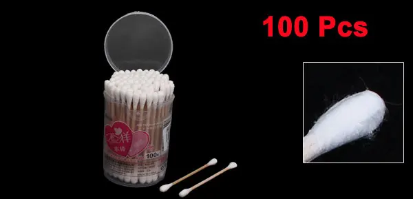 100 Шт. Двусторонний Деревянной Ручкой Белый Ватный Тампон Бутон Ушной Серы Remover