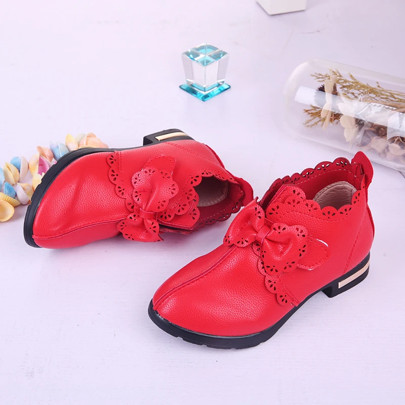 Children's Shoes Boots 2018 PU Sneakers Spring Autumn Low Heels Bow Princess Leather |