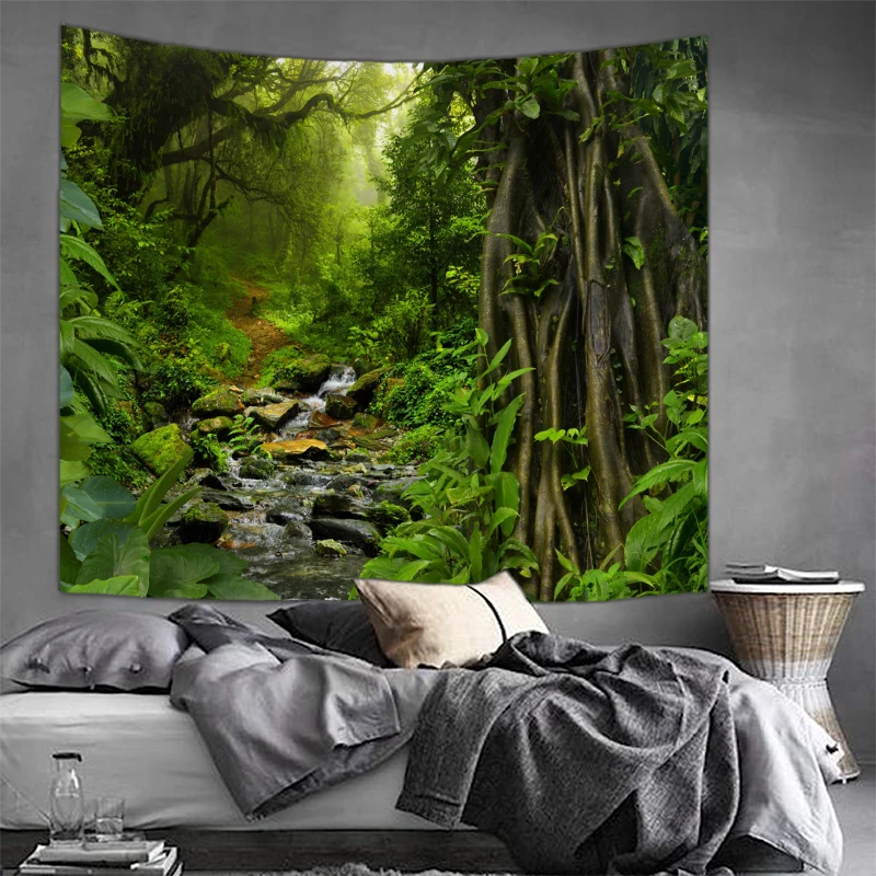 Гобелен зеленый лес настенные подвесные пейзажные гобелены для украшения дома