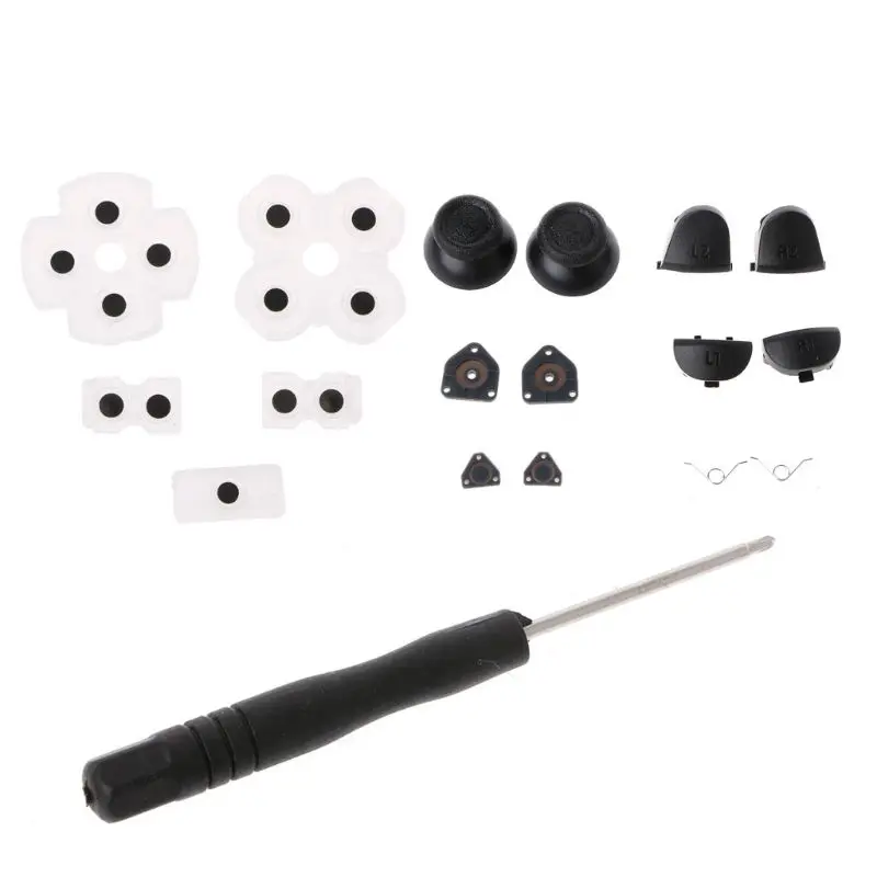 

For PS4 Controller Repair Set Trigger Buttons 3D Analog Joysticks Thumb Sticks Cap Conductive Rubber Screwdriver Kit