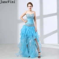 janevini sparkly crystal blue prom dress woman 2019 high low long gala formal party gowns beaded backless special occasion dress