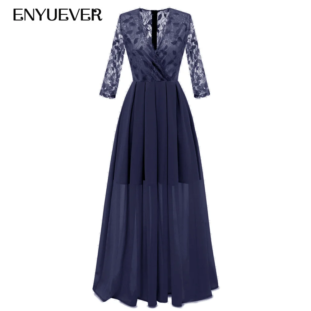 Enyuever элегантные женские платья с v образным вырезом рукавом Кружева шифон Vestido