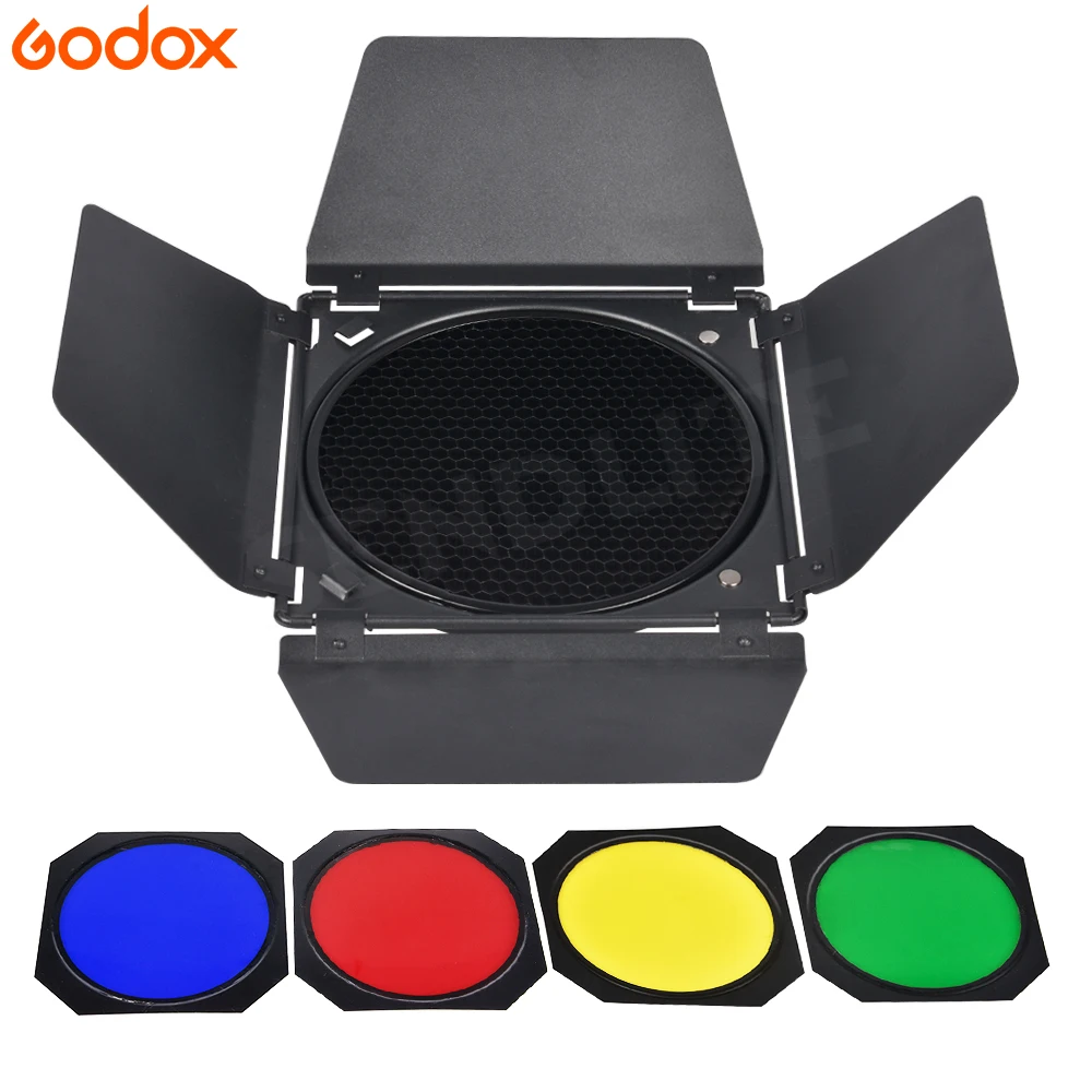 Godox BD 04 дверь сарая + сотовая сетка 4 цветовых фильтра для крепления Bowen