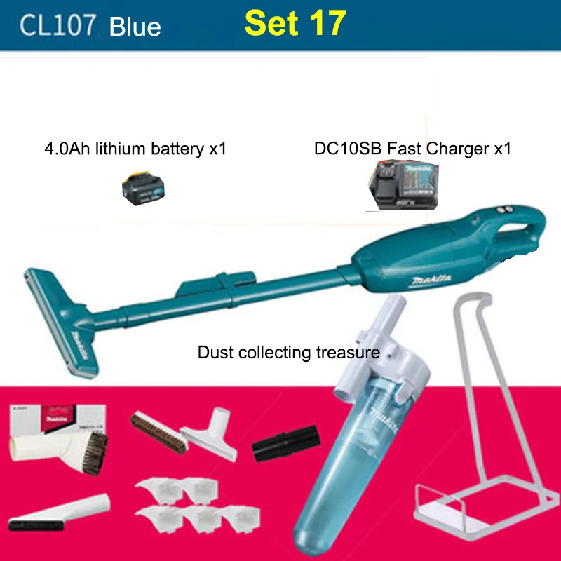 Set 17 Японский заряжаемый пылесос Makita CL107 Электрический домашний CL106 12Vmax литиевая батарея 5.0kPa. 4 м3/мин беспроводной пылесос - Цвет: Set 17