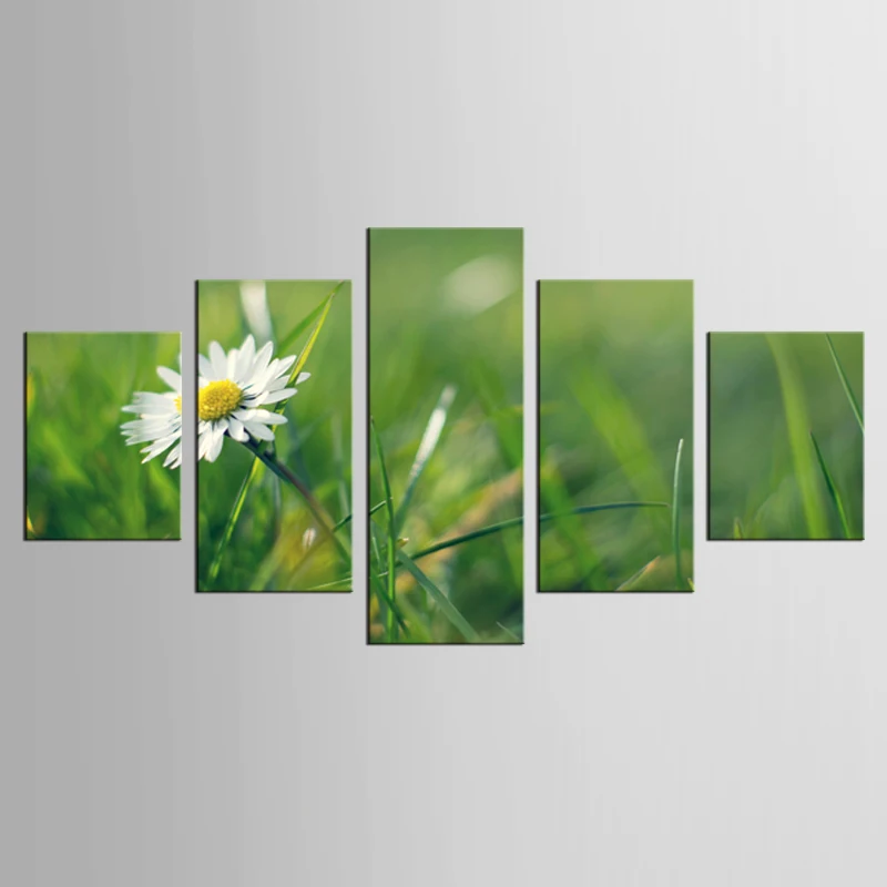 5 панельный пейзаж настенное художественное изображение белые ромашки цветы
