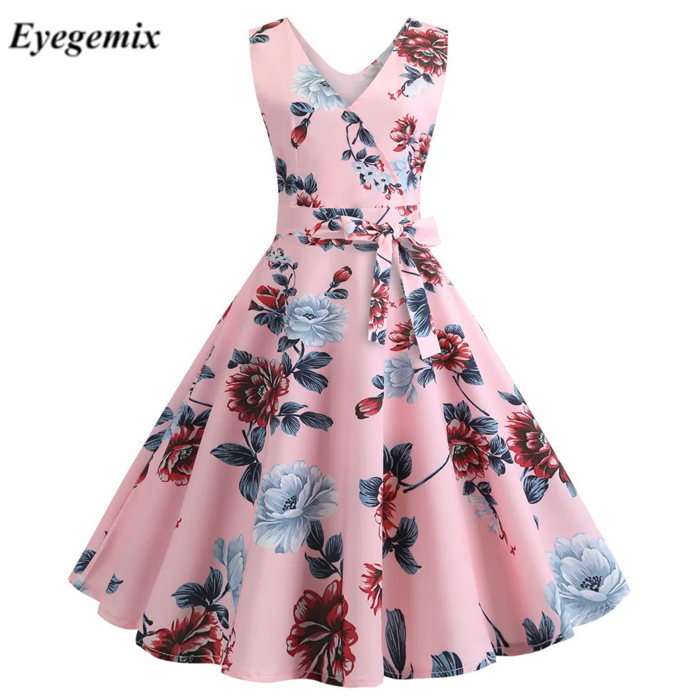 Для женщин Цветочные рокабилли платье в ретро стиле кинозвезды Хепберн v
