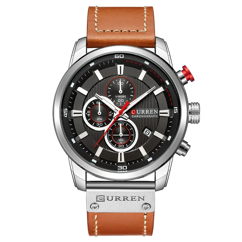 Brown Silver Black Curren часы, водонепроницаемые мужские наручные часы, мужские кварцевые часы из нержавеющей стали, мужские наручные часы с датой, элегантные часы, мужские часы с хронометром - Цвет: Brown Silver Black