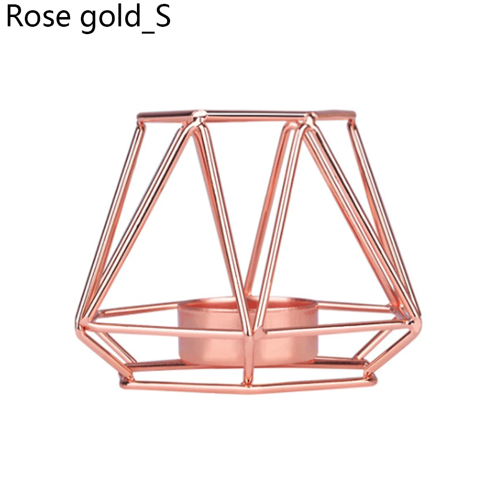 rose gold S Геометрические подсвечники из кованого железа в скандинавском стиле для украшения дома, металлические подсвечники - Цвет: rose gold S