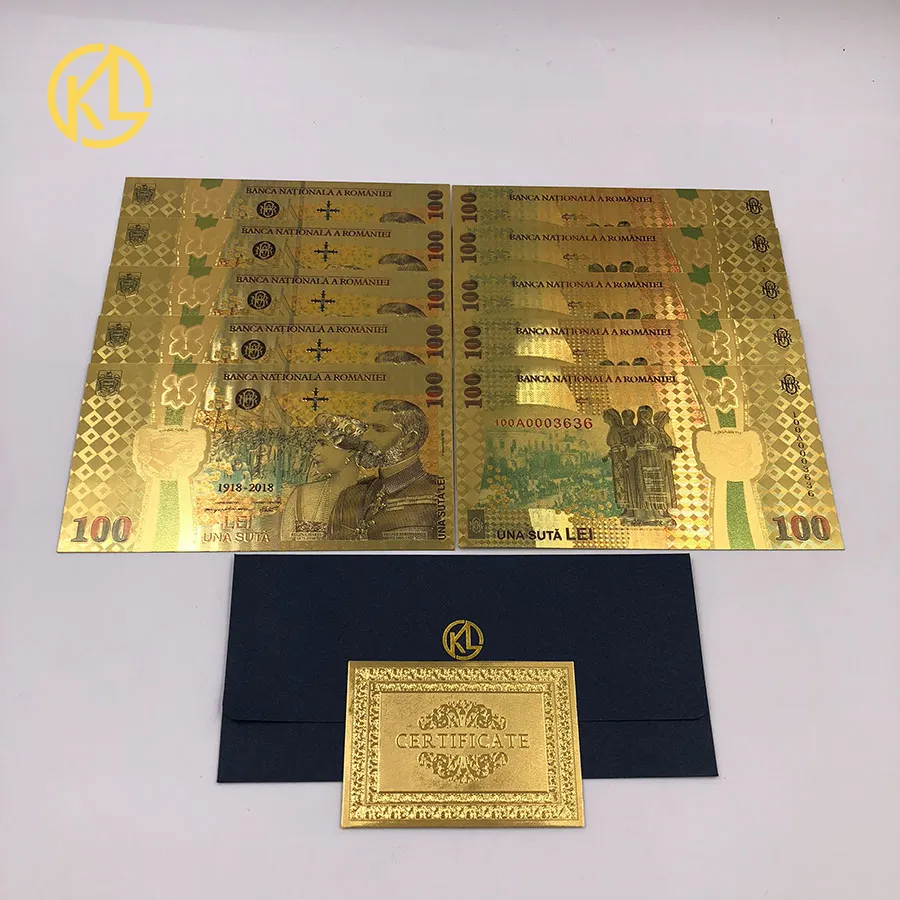 Лидер продаж 10 шт. цветных банкнот из румынского золота 100 Лэй сувенирная валюта