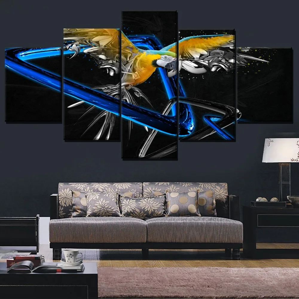 4 шт. художественные абстрактные животные синий и желтый Ара плакат настенное