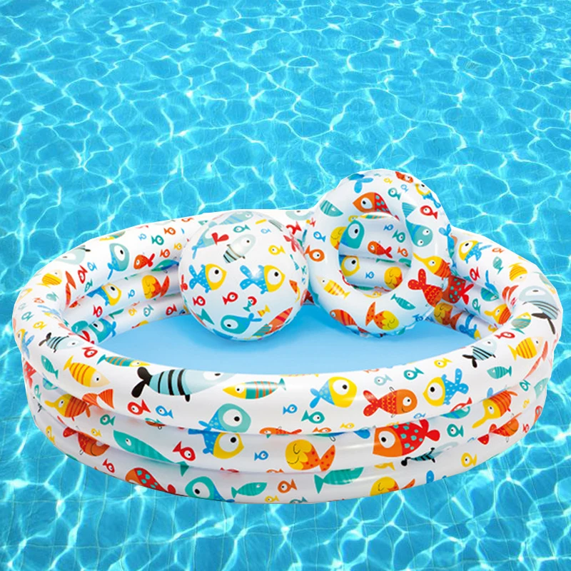 Надувной складной плавательный бассейн с кольцом для плавания пляжный мяч
