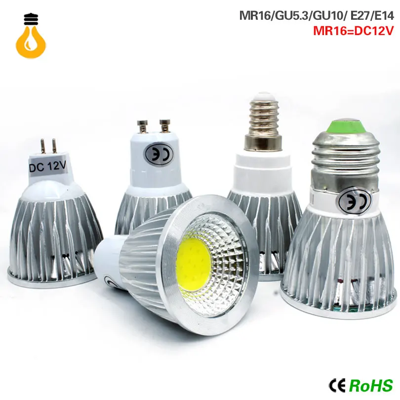 COB Светодиодный прожектор 9 Вт 12 15 светодиодные фонари E27 E14 GU10 GU5.3 220 V MR16 Cob