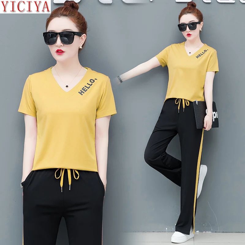 

2 Piece Set Tracksuits for Women wide leg Pants suits and Top Outfit Sportswear Co-ord Set Plus Size Large 2020 Summer Clothing