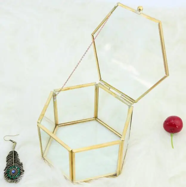 Hexagon Box Персонализированное имя, свадебное стеклянное кольцо, коробка на заказ, имя жениха и невесты, стеклянный держатель для ювелирных изделий, Пентагон, геометрические держатели для подарков - Цвет: Hexagon Box