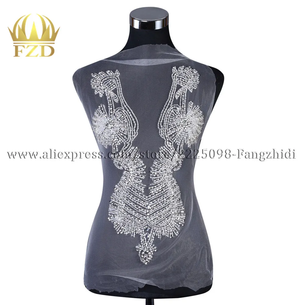 FZD цельнокроеное платье ручной работы с кристаллами пришитое на страз аппликация