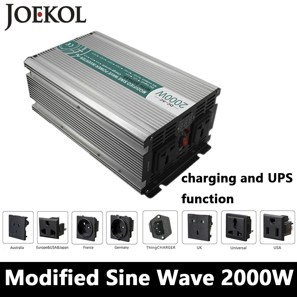 Полная мощность 2000 Вт модифицированный синусоидальный инвертор DC 12 В/24 В/48 В к