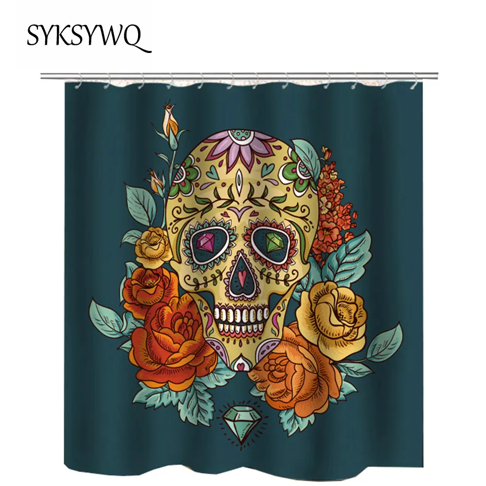 Skull Shower Curtain Purple Flower Mexican Boho Curtains For Bathroom | Дом и сад