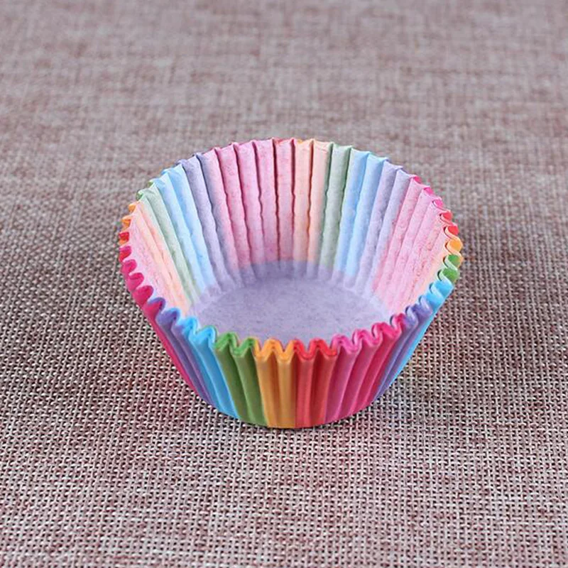 100 шт Красочные радужные Бумажные Формочки для капкейков коробка кексов форма