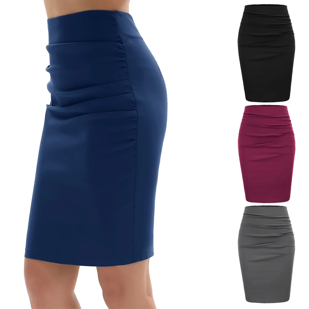 Женская винтажная офисная деловая юбка с рюшами однотонная плиссированная