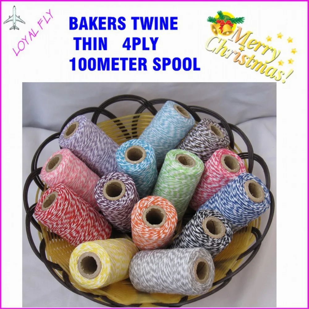 

150pcs/lot bakers twine thin 4ply 100m/spool 22 color choose color cotton packing, divine twine