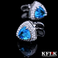 kflk jewelry french shirt cufflink for mens brand blue crystal cuff link luxury wedding button male high quality guests