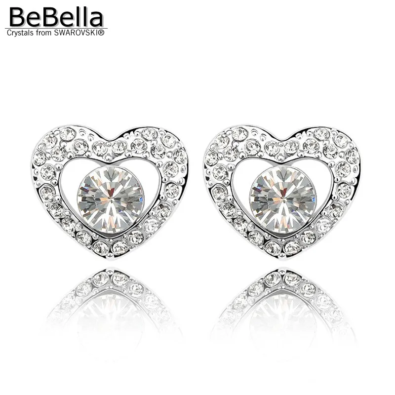 Женские серьги BeBella в форме сердца с кристаллами сделанные элементами Swarovski|heart