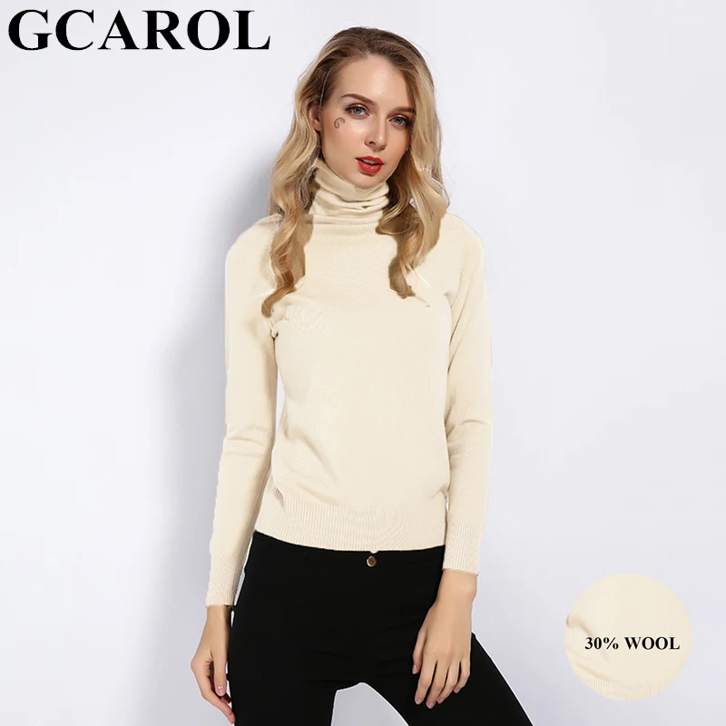 GCAROL, новинка, женский свитер из 30% шерсти, водолазка, Осень-зима, джемпер, вязаный, базовый пуловер, Одноцветный, OL, Женский вязаный Топ