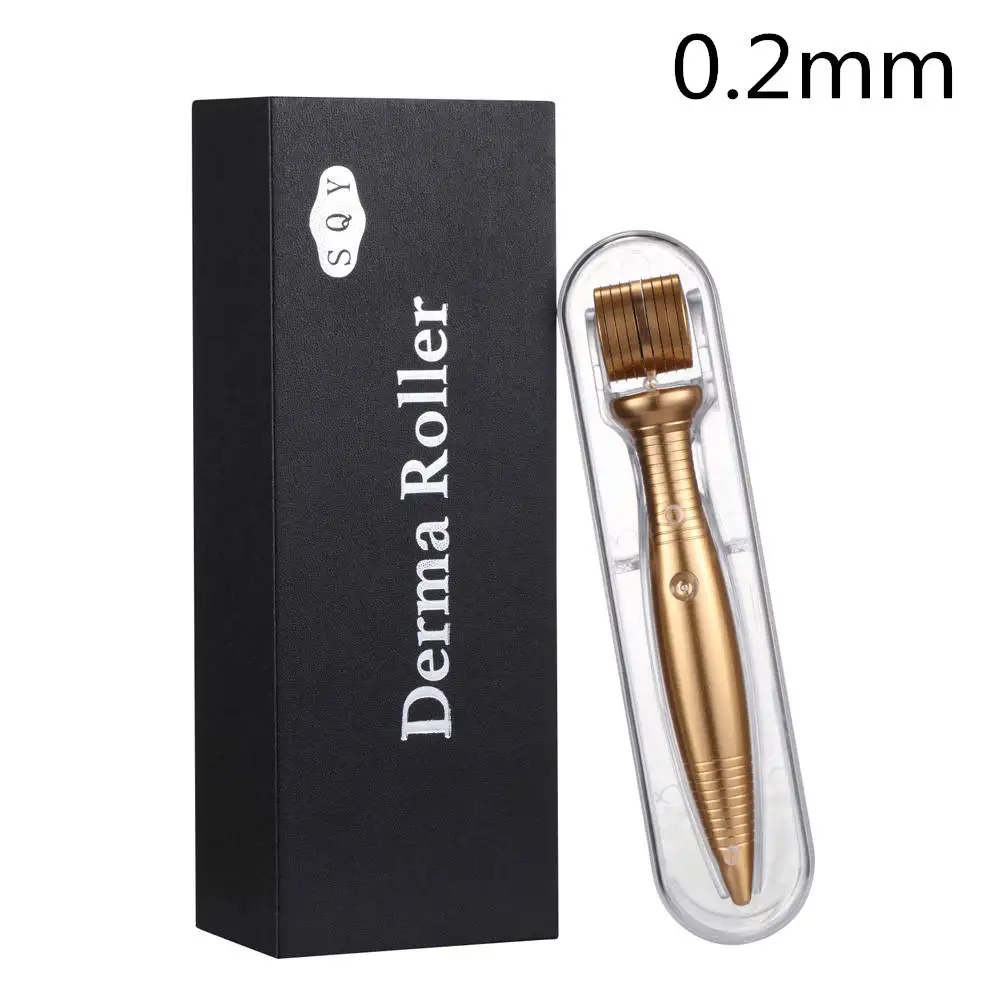 0.2mm Gold Титановый ролик для лица, ручка для удаления шрамов от акне, омолаживающий уход за кожей, анти-выпадение волос, лечение тела, массажный ролик, устройство для красоты - Цвет: 0.2mm Gold