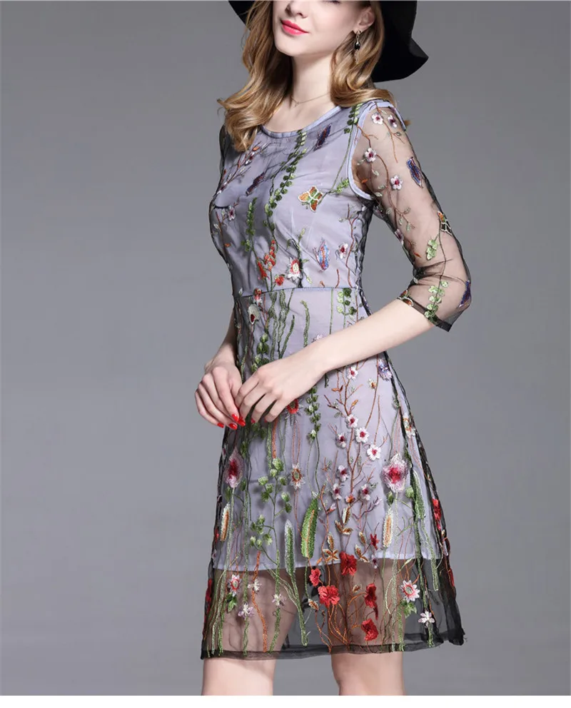 Vestidos dress 2017 весной и летом новый изысканный вышитые высокое качество сетки мода