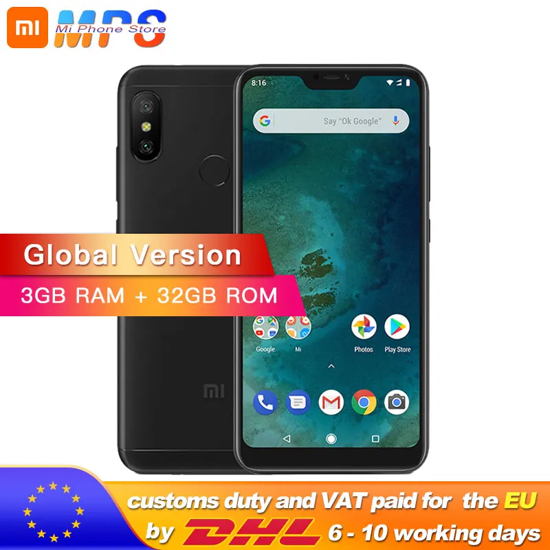 Глобальная версия Xiaomi A2 Lite 3 ГБ 32 Смартфон Snapdragon 625 Octa Core 5 84 &quot19:9 полный экран 12MP +